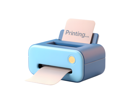 Cute 3D Printer Printing Documents with Printing Message on Transparent Background Perfect for Office and Technology Related Designs on transparent background