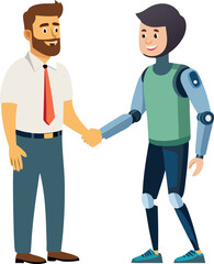 Man with Prosthetic Arm Shaking Hands Vector Illustration for Disability Inclusion and Professional Greeting Design, Man with Prosthetic Arm Vector, Disabled Handshake Illustration