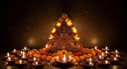 Celebrating Diwali Traditional Oil Lamps and Colorful Decoration for Festival