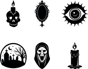 Fototapeta premium Collection of Spooky Gothic Symbols and Illustrations for Halloween and Occult Themes