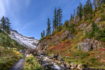 Majestic mountain creek with rocky background in Vancouver, Canada, North America. Day time on July...