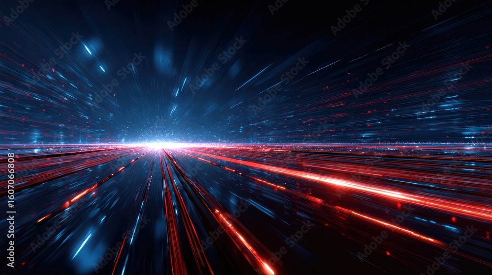 Poster abstract light trails create a dynamic sense of motion, representing speed and energy in a digital l