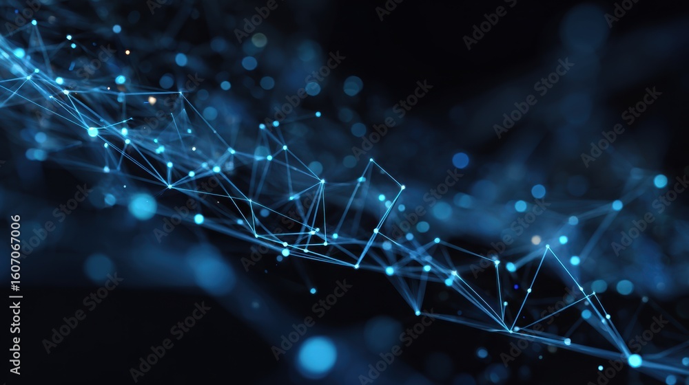 Poster abstract network connection illustration showcasing data transfer with blue glowing lines and dots o