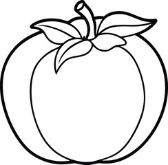 Minimalist Persimmon Line Drawing Vector Illustration for Botanical and Packaging Design, Persimmon Outline Drawing, Black and White Persimmon Sketch, Minimal Persimmon Fruit Illustration

