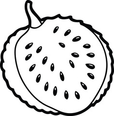 Monochrome Soursop Vector Illustration in Minimal Line Art Style for Botanical and Packaging Design, Soursop Fruit Line Art, Black and White Soursop Sketch, Minimal Soursop Drawing