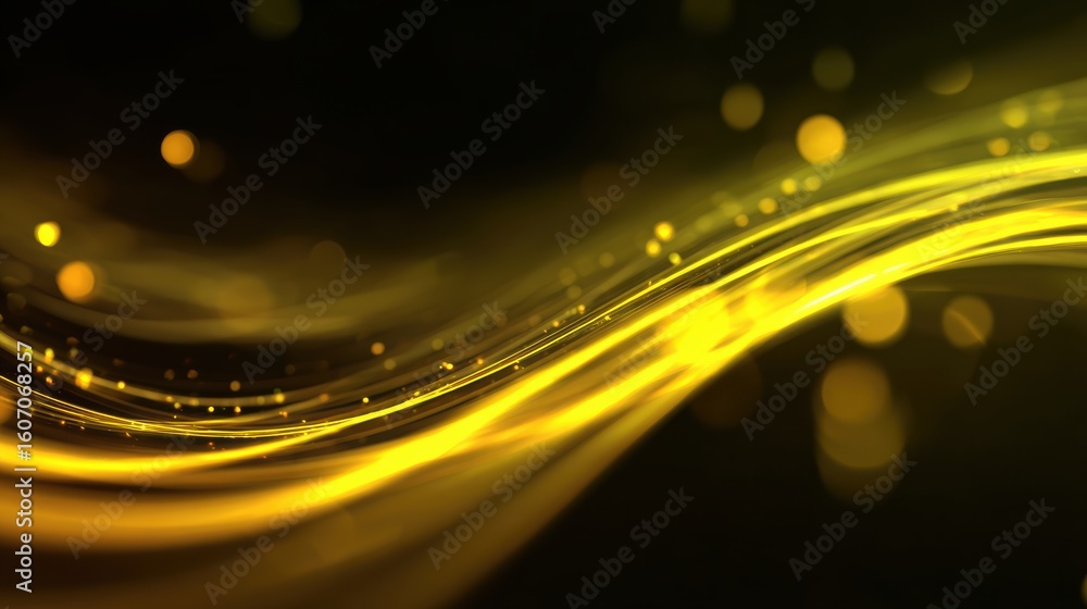 Poster an abstract composition of smooth golden waves, creating a mesmerizing visual effect with sparkling 