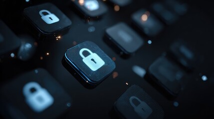 Fototapeta premium Close-Up of Digital Keyboard with Security Lock Icons on Keys