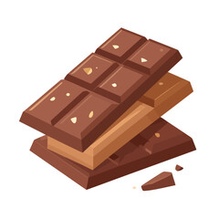 Stack of layered milk and dark chocolate bars with chopped nuts and broken pieces.