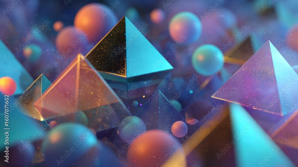 Poster colorful geometric shapes with glowing edges create a stunning abstract background for creative proj