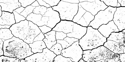 Cracked, parched earth texture in black and white with bold fissures and dry, fragmented patterns—ideal for desert, drought, or climate crisis visuals in design, illustration, or concept art.