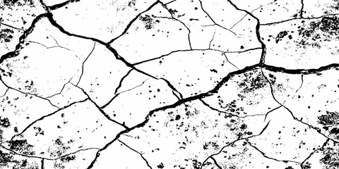 Cracked, parched earth texture in black and white with bold fissures and dry, fragmented patterns—ideal for desert, drought, or climate crisis visuals in design, illustration, or concept art.