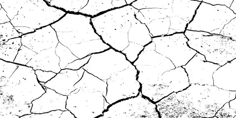 Cracked, parched earth texture in black and white with bold fissures and dry, fragmented patterns—ideal for desert, drought, or climate crisis visuals in design, illustration, or concept art.