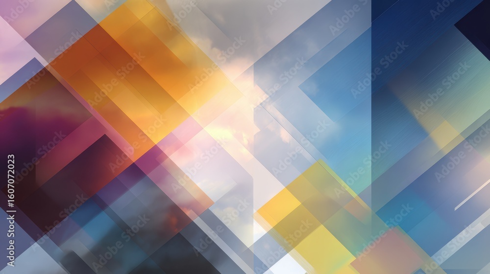 Poster dynamic abstract artwork featuring colorful overlapping shapes and gradients, perfect for various cr