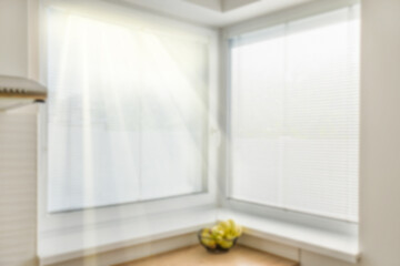 Blurry modern corner window in a house in the kitchen
