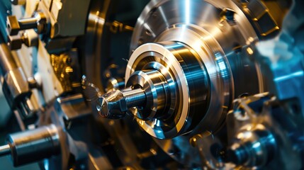 Naklejka premium Precision Lathe Turning Operations: Comprehensive Guide to Spindle Turning, Facing, Taper Turning, and Thread Cutting with CNC and Manual Lathes, Tool Selection, Workpiece Setup, and Safety Protocols 