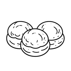 Simple line art illustration of three round, fluffy biscuits or scones.