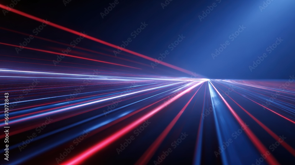 Poster dynamic light beams create a vibrant visual effect, illustrating technology's speed and innovation i