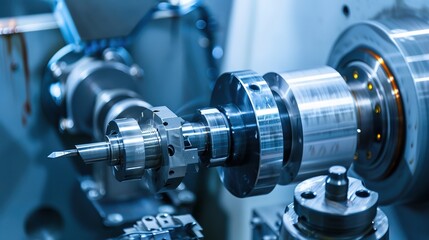 Fototapeta premium Precision Lathe Turning Operations: Comprehensive Guide to Spindle Turning, Facing, Taper Turning, and Thread Cutting with CNC and Manual Lathes, Tool Selection, Workpiece Setup, and Safety Protocols 