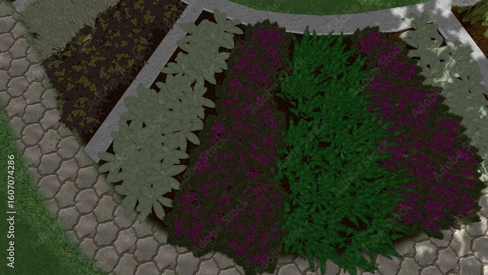 Poster 3d image of the landscape design of the home territory. landscaping of the territory. computer visua