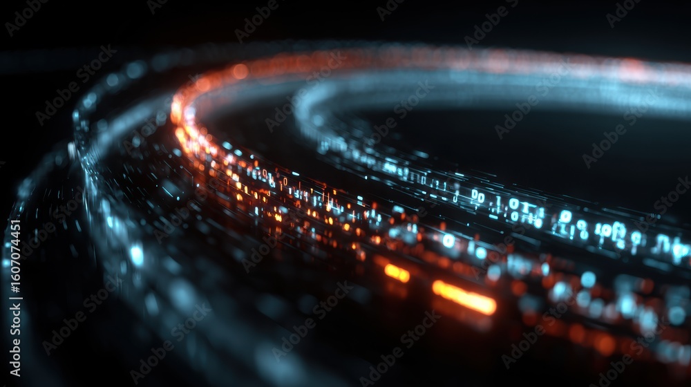 Poster futuristic abstract light trails creating dynamic patterns against a dark background, ideal for tech
