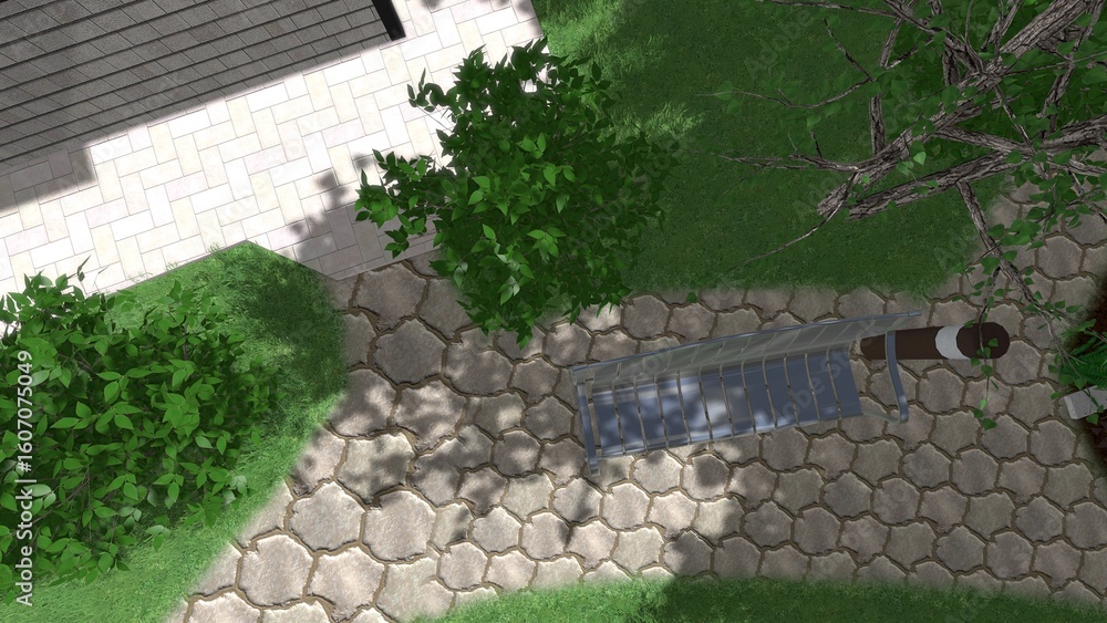 Poster 3d image of the landscape design of the home territory. landscaping of the territory. computer visua