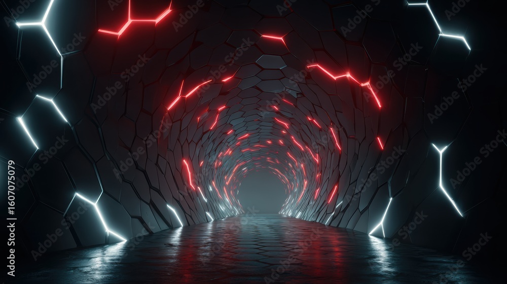 Aufkleber futuristic tunnel illuminated by red and blue lights, creating a mesmerizing atmosphere for sci-fi t