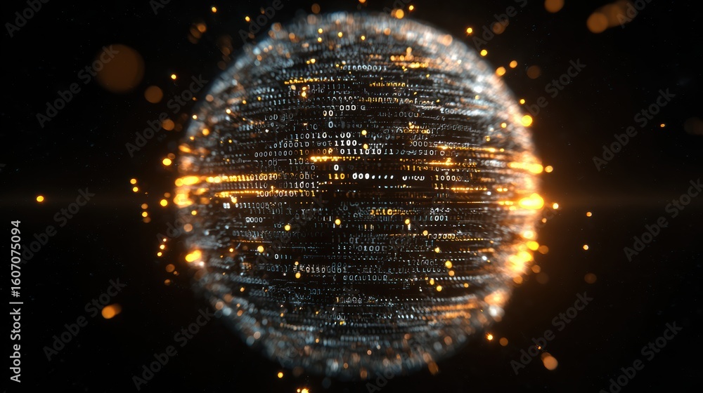 Poster futuristic spherical representation with glowing elements and digital effects, symbolizing connectiv