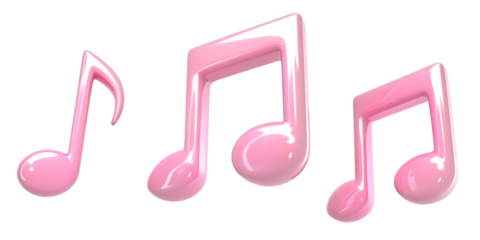 Shiny pink musical notes isolated on a transparent background image