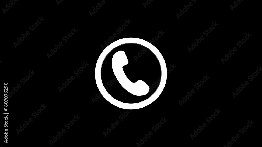 Poster call icon animated ncoming call icon animation on black background. alpha channel motion. incoming c