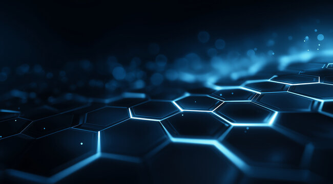 Illuminated Hexagonal Grid with Blue Light Effects