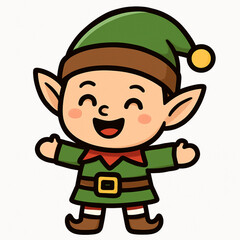 A cute, kawaii-style elf character with a cheerful, smiling face, isolated on a white background. 