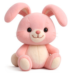 Pink Plush Bunny Toy with Cream Belly and Floppy Ears on Transparent Background