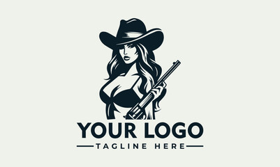 Vintage logo featuring a woman in a cowboy hat, holding a rifle, suggestive of a strong, independent female figure.
