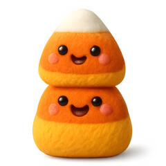 Stacked Cute Candy Corn Characters with Smiling Faces on Transparent Background