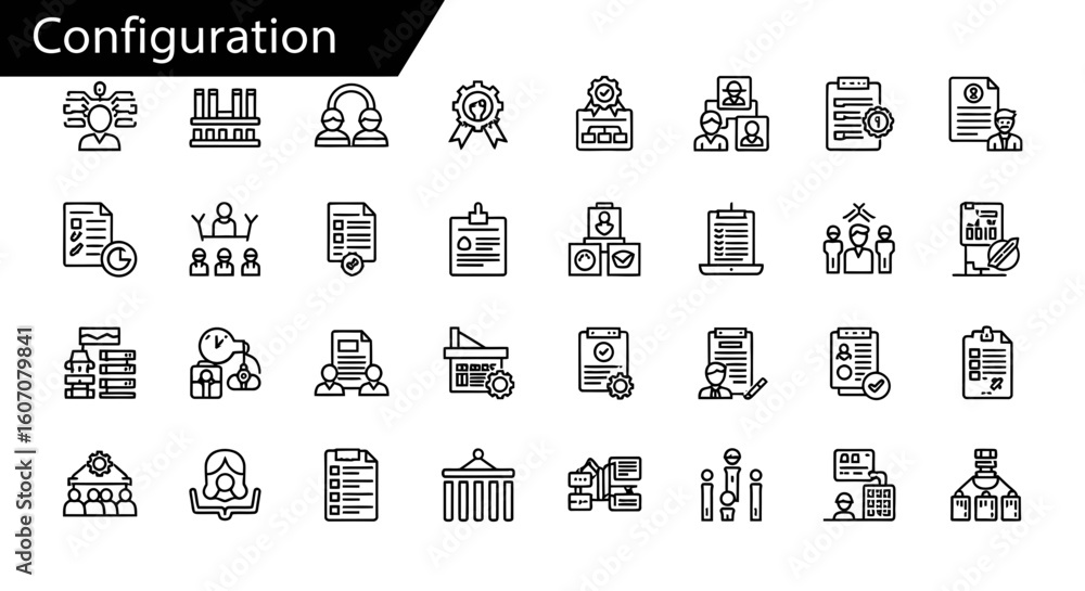Poster configuration & settings icons: solid black vector for tech & customization