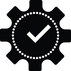 Gear Check Icon – Verified Settings Cogwheel Symbol PNG. Vector check mark icon