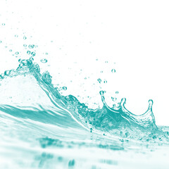 Vibrant aqua water wave.png splash with dynamic droplets and ripples, showing pure fluid motion. Transparent Background Png image Isolated on white background.