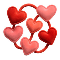 Soft Plush Heart Garland in Circular Arrangement on Transparent Background