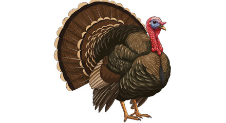 A turkey with full feathers, vector style, white background