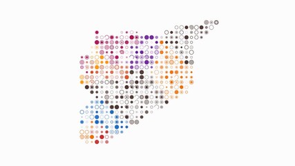 Syria dotted animation. Shape of the country build of pulsating colored dots. Large size circle blocks. Digital style map on white background. Amazing video.