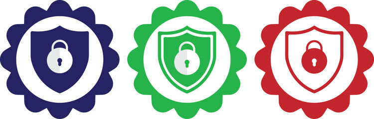 Color Shield Lock Badges – Secure Padlock Emblem Icons Set PNG