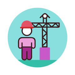 worker and a construction crane