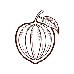 Line art of a tropical fruit with a leaf, perfect for food and nature themes