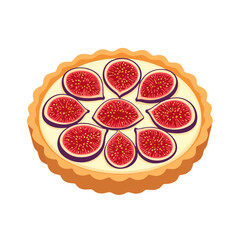 Gourmet fig tart with creamy custard filling, topped with fresh sliced figs in a decorative floral pattern.