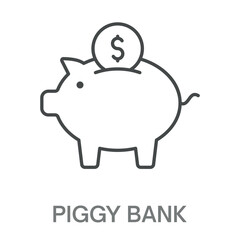 Piggy Bank Line Icon,Simple Style Design Outline Symbol Illustration, Editable Stroke For Logos And More