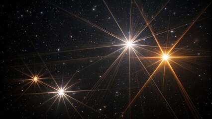 A stunning night sky filled with bright, star-like points of light emitting radiant beams against a backdrop of countless smaller stars.