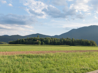 Fototapeta premium Rural nature landscape with mountains and fields