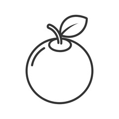 Line art illustration of an apple with a leaf on white background 