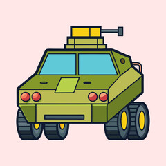 Stylized military transport vehicle, illustration of a flat design war machine