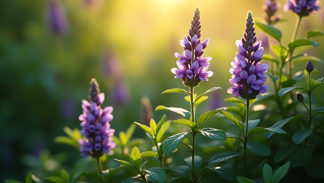 Close-up of vibrant purple flowers in a garden setting.